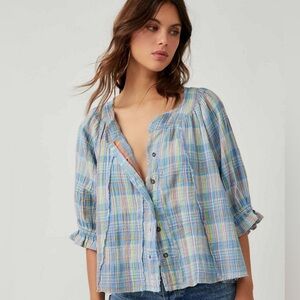 👚🌟 Free People Lucy Swing Plaid Blouse Top Size XS (Fits Like M / 6–8)$108